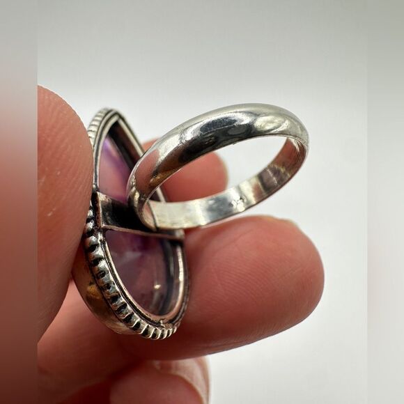 Pear cut Amethyst Cabochon ring in solid Sterling silver! - Picture 8 of 13